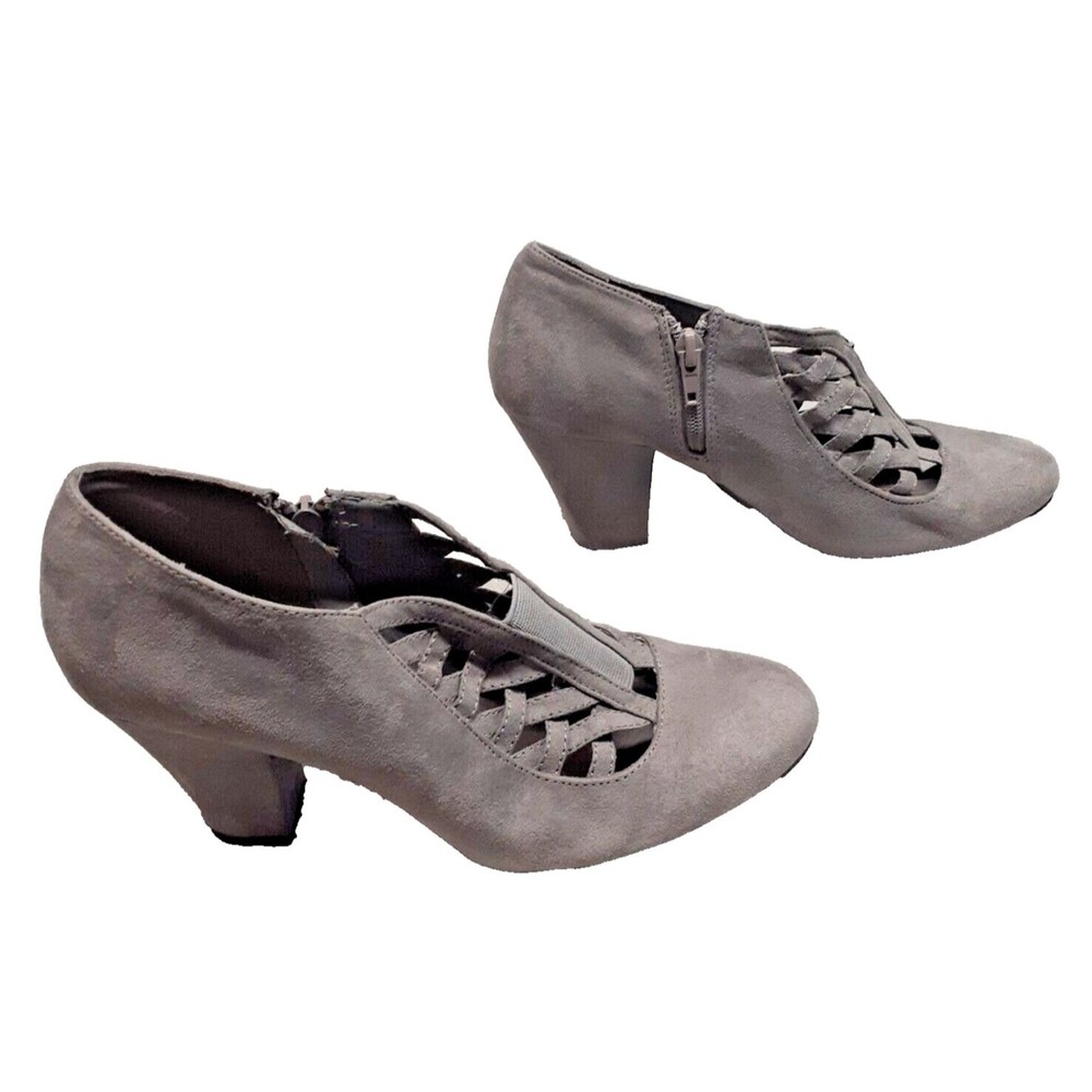 Jasmin Womens's Size 8 Arsenal Gray Stretch Cutout Chunky Booties Heels Zip